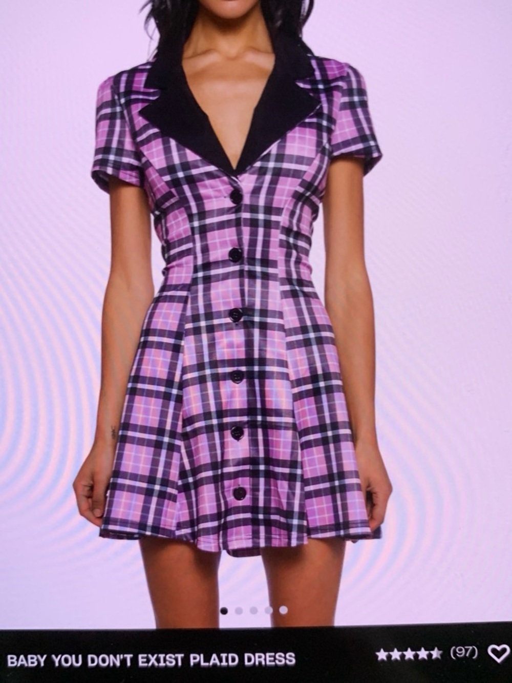 Dolls Kill Purple Plaid Button-Front Mini Dress with Black Collar